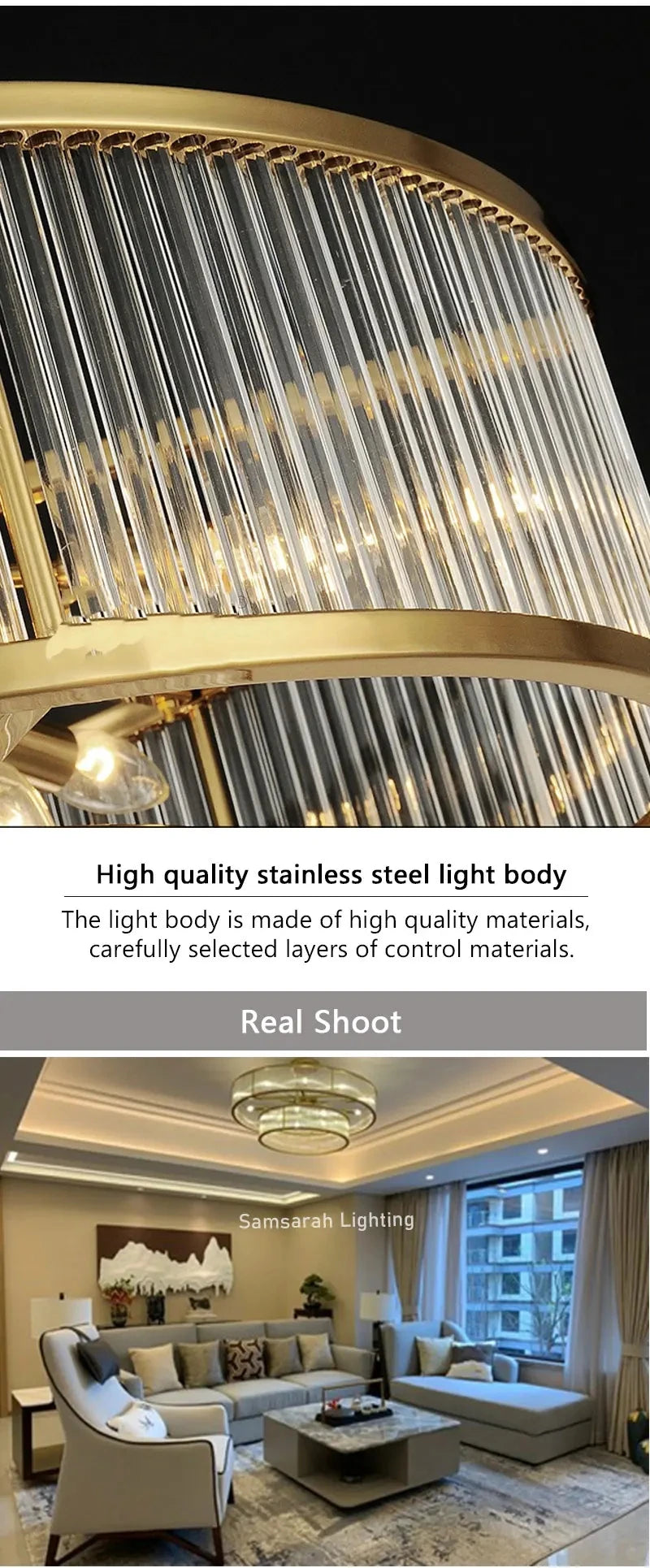 [Radiance] Copper Crystal Chandelier Golden Round